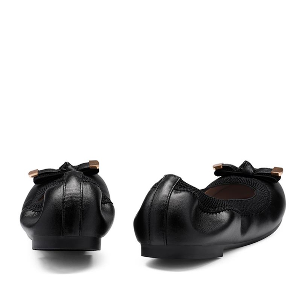Foldable Bowknot Round Toe Ballet Flats - BLACK-PU - 4